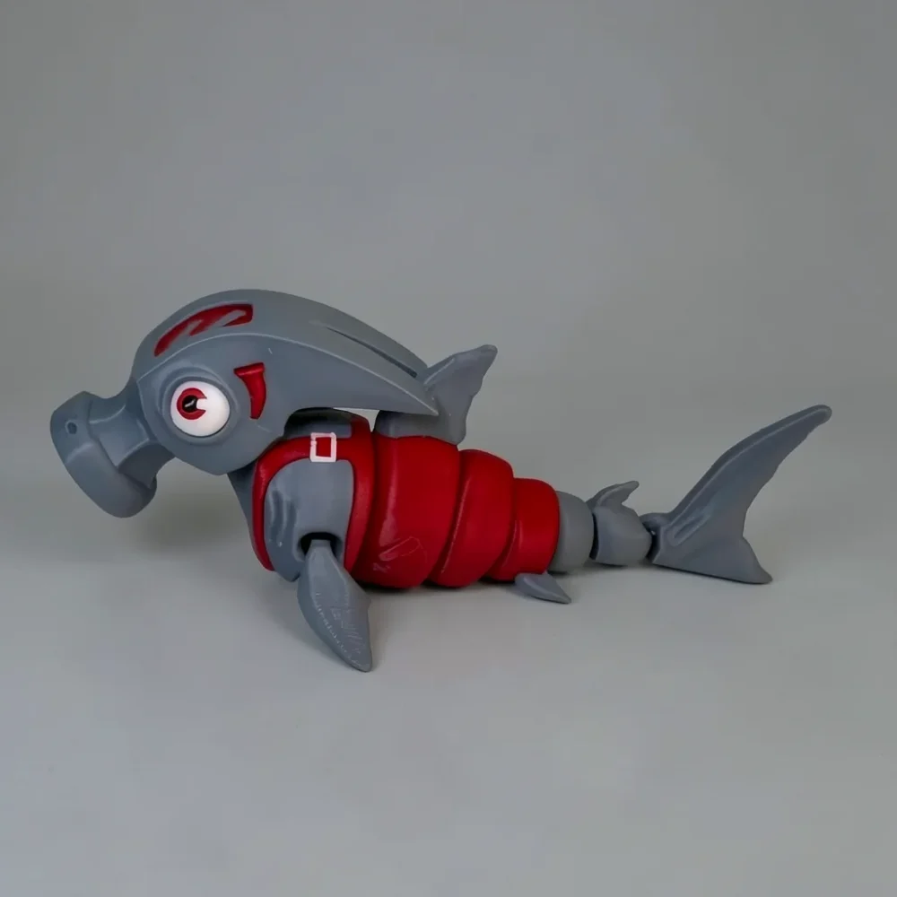 Hammerhead: light grey and red transforming robot shark figurine (Sharkticon)