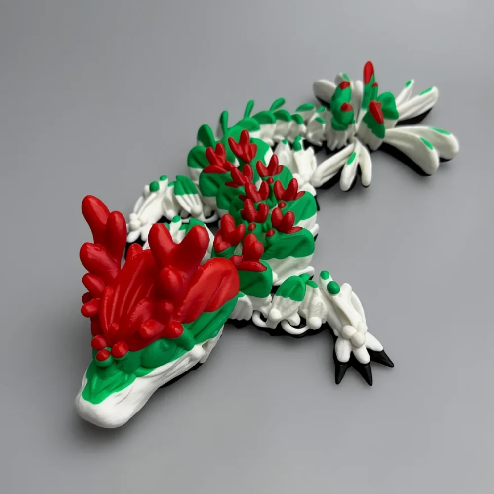Mistletoe Dragon: red and white dragon figurine, bulbous red crest on top of head