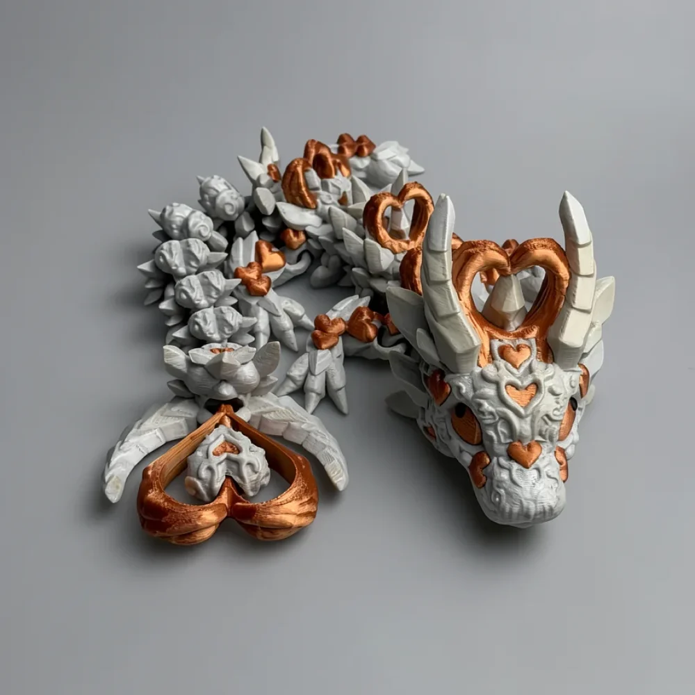 Baby Dark Heart Dragon: white and light grey dragon figurine, tall white horns curving backward