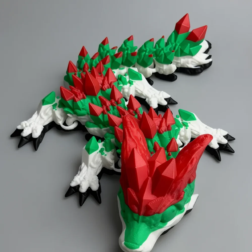 Baby Crystal Wolf Dragon: white and red low-poly dragon figurine, low-poly geometric aesthetic with flat faceted surfaces