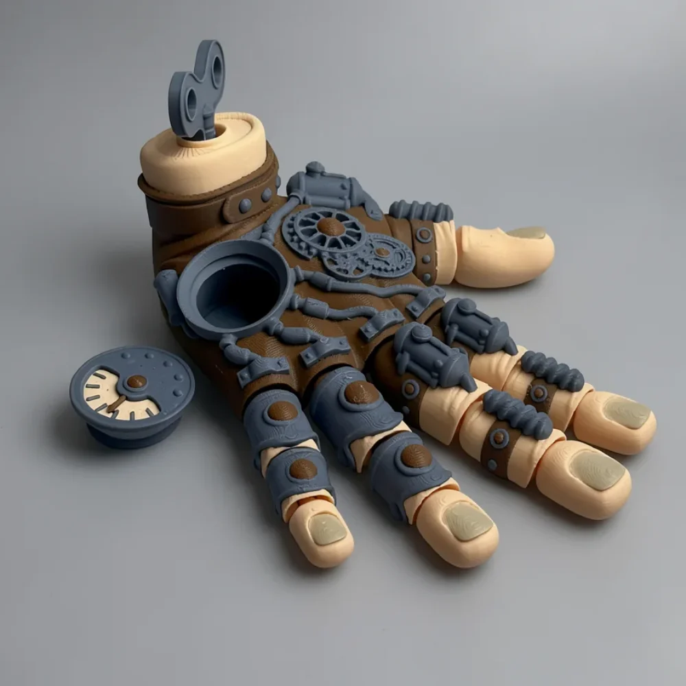 Steampunk Hand: brown and grey steampunk mechanical hand collectible figurine