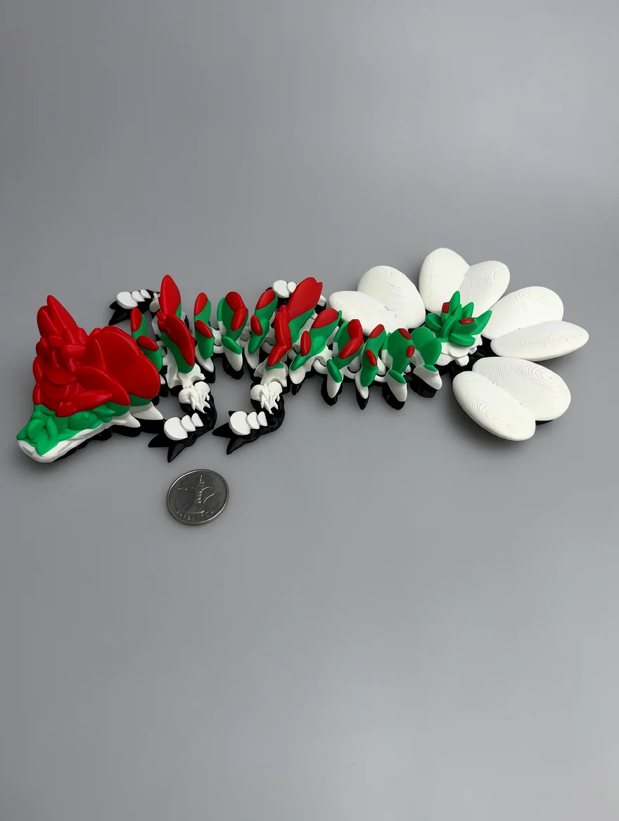 Baby Lucky Clover Dragon: white and green dragon figurine, jagged red crest on head