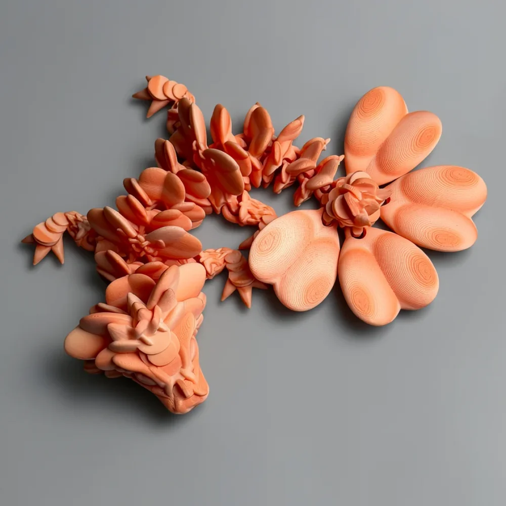 Baby Lucky Clover Dragon: peach and salmon abstract fantasy creature figurine