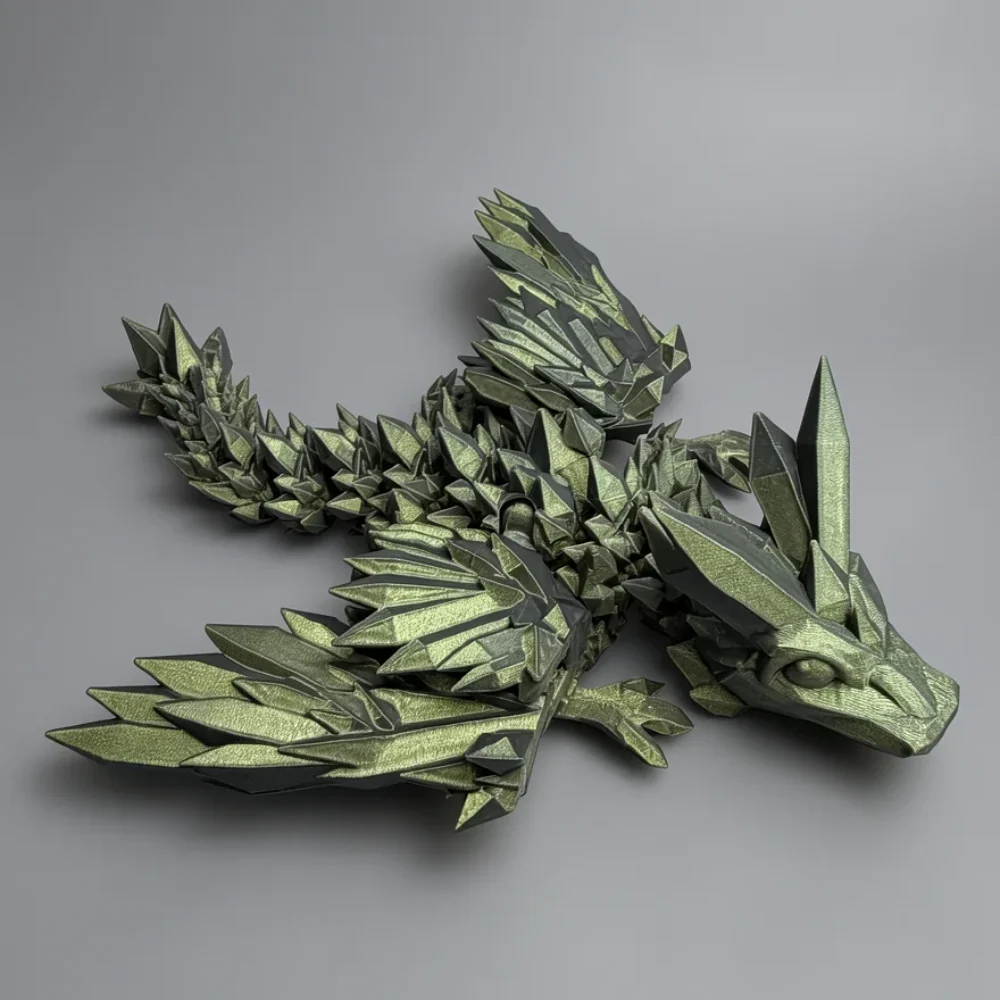 Baby Winged Crystal Dragon: bronze and gold dragon figurine, low-poly geometric faceted construction