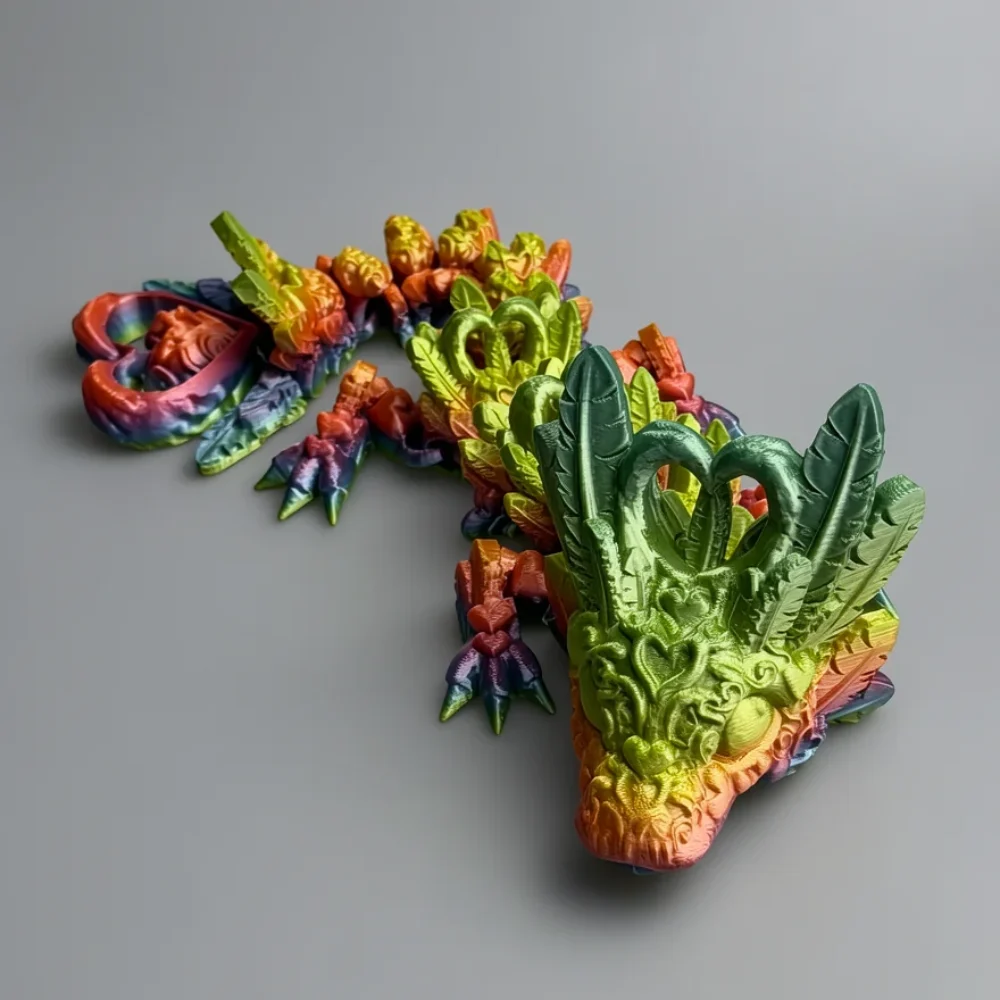 Baby Light Heart Dragon: green and yellow segmented dragon figurine