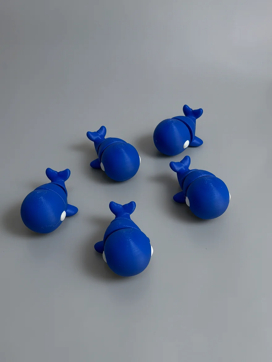 Baby Blue Whale: blue and white whale figurine, single small white circular eye