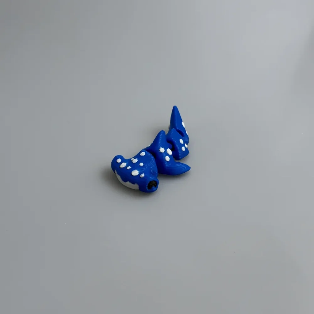 Tiny Spoted Hammerhead Shark: royal blue and white small stylized fantasy creature figurine (dragon or beast-like), single…
