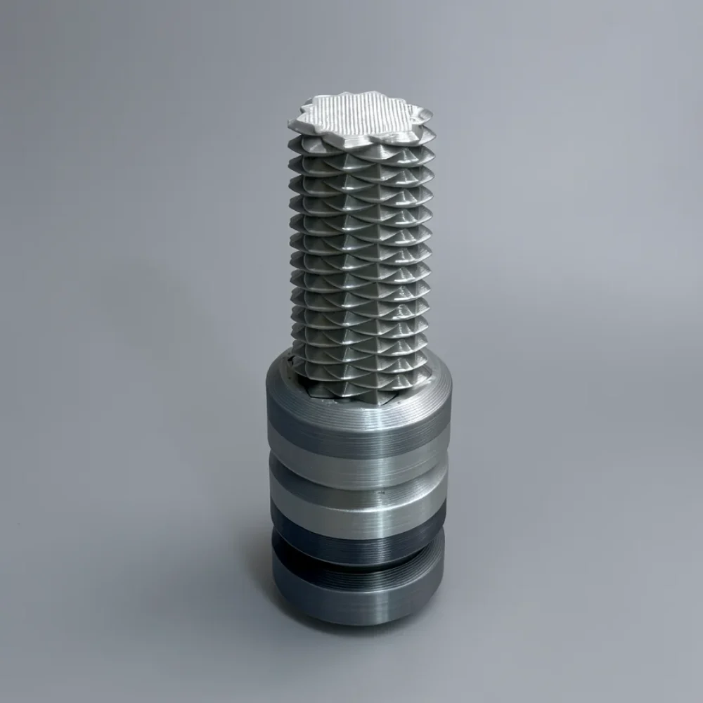 Two Way Screw: silver and grey mechanical component resembling a specialized screw or anchor bolt