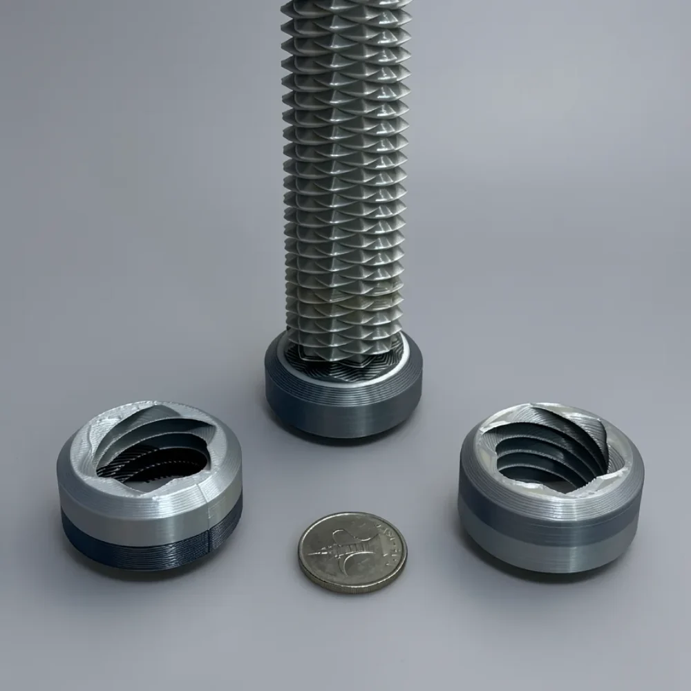 Two Way Screw: silver and dark bluish-black mechanical component set (bolt and two matching nuts)