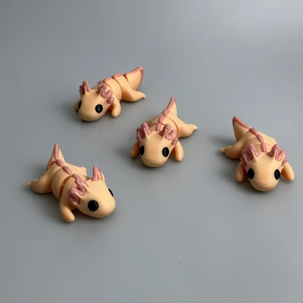 Baby Axolotl: pale peach and dusty pink articulated segmented axolotl figurines (flexi-style)