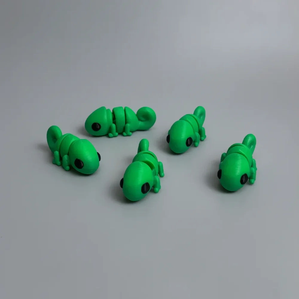 Baby Chameleon: green and black Five segmented caterpillar figurines, each articulated (connected segments, not detached…