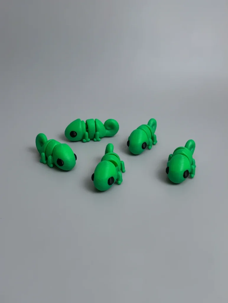 Baby Chameleon: green and black Five segmented caterpillar figurines, each articulated (connected segments, not detached…