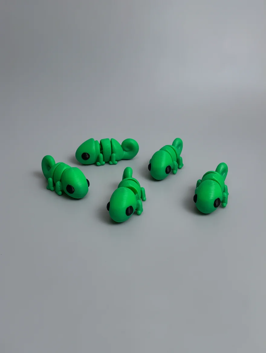 Baby Chameleon: green and black Five segmented caterpillar figurines, each articulated (connected segments, not detached…
