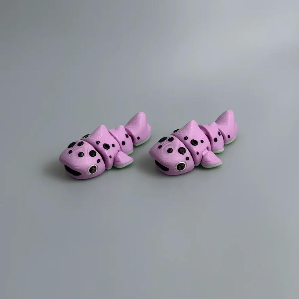 Tiny Spoted Whale Shark - Watermelon: pastel pink and black articulated shark figurine