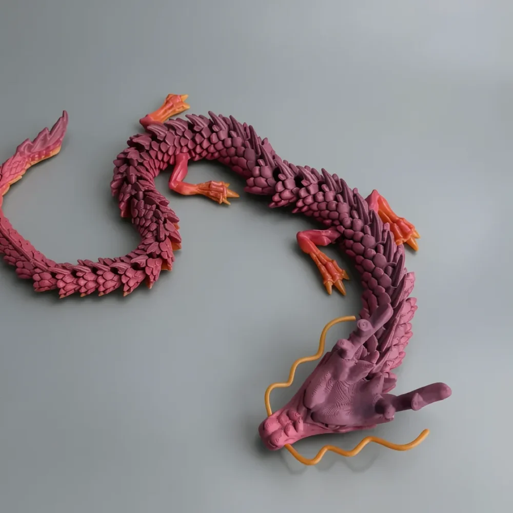 Chinese Dragon: dusty rose and mauve dragon figurine, long wavy whiskers
