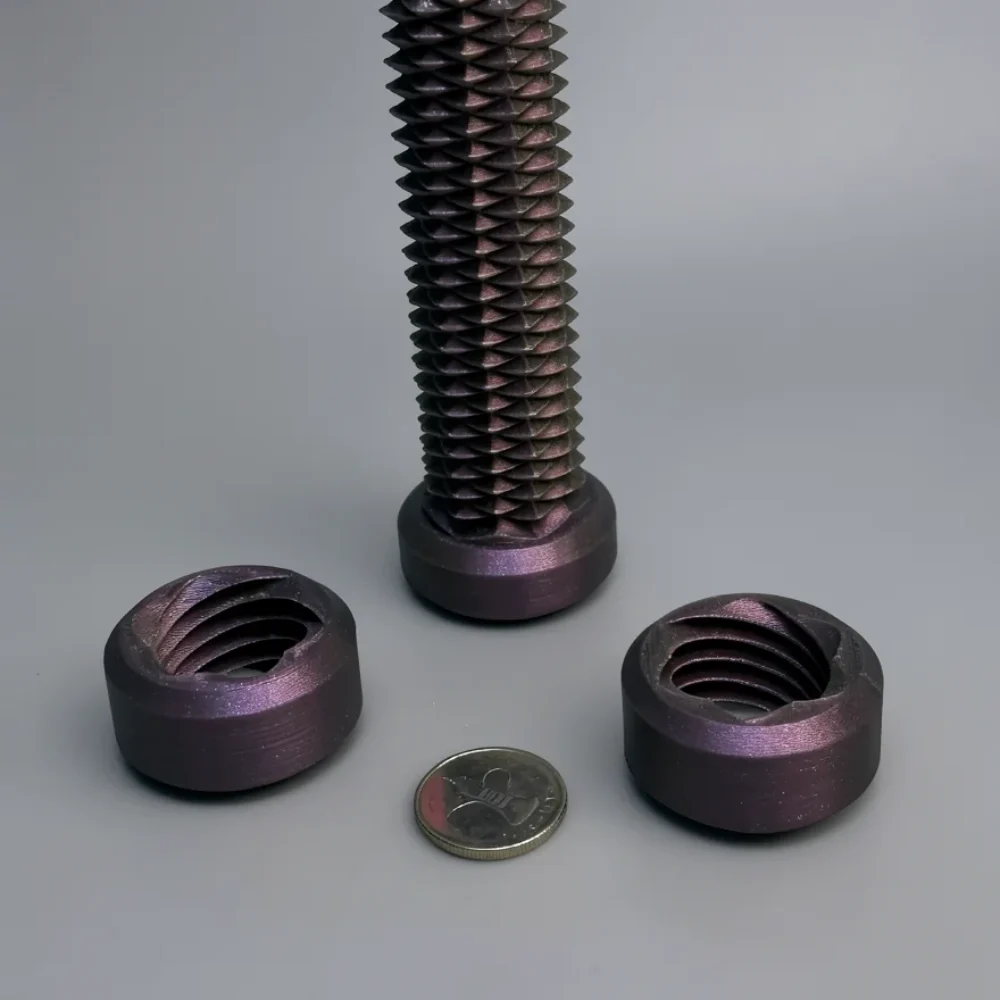 Two Way Screw: purple and blue bolt and nut set (mechanical hardware collectible), hexagonal bolt head