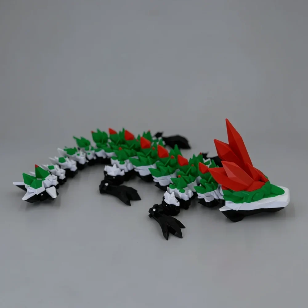 Baby Crystal Dragon: black and white articulated low-poly dragon figurine
