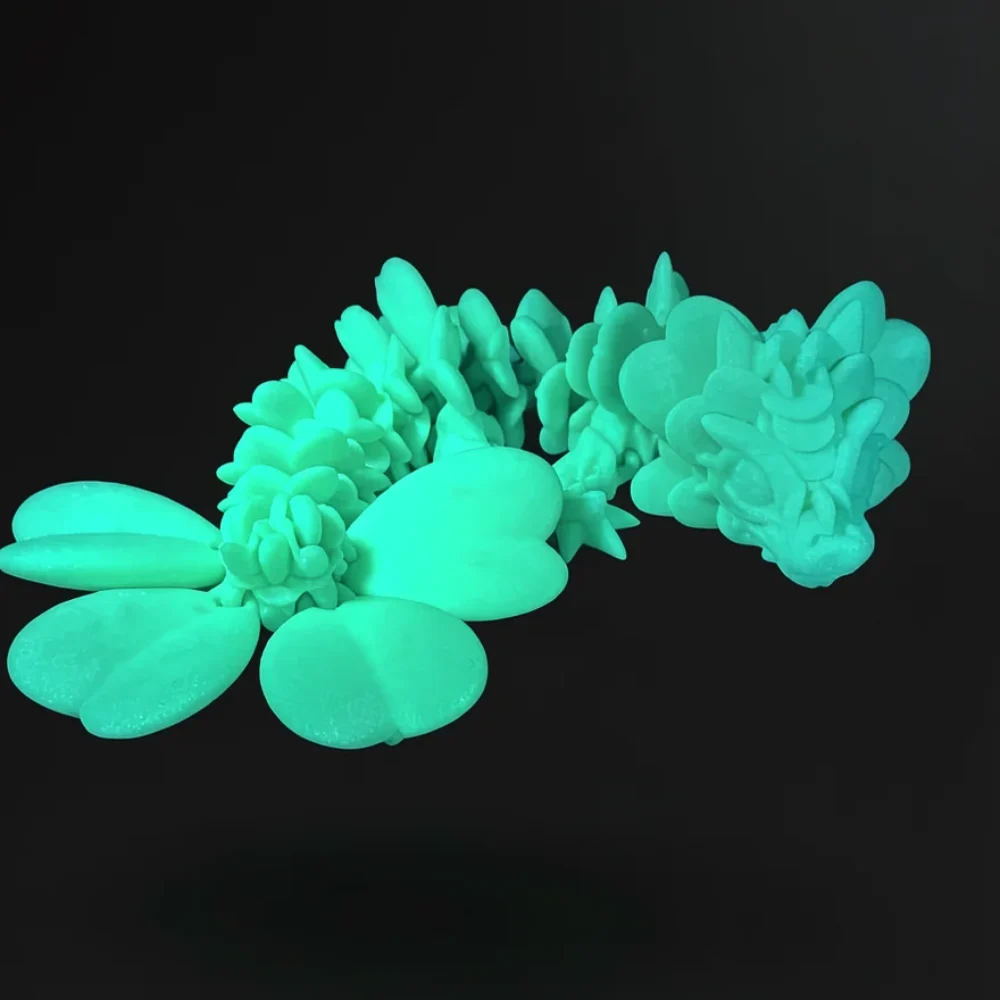 Baby Lucky Clover Dragon: cyan and mint green succulent plant cluster figurine, three distinct succulent clusters