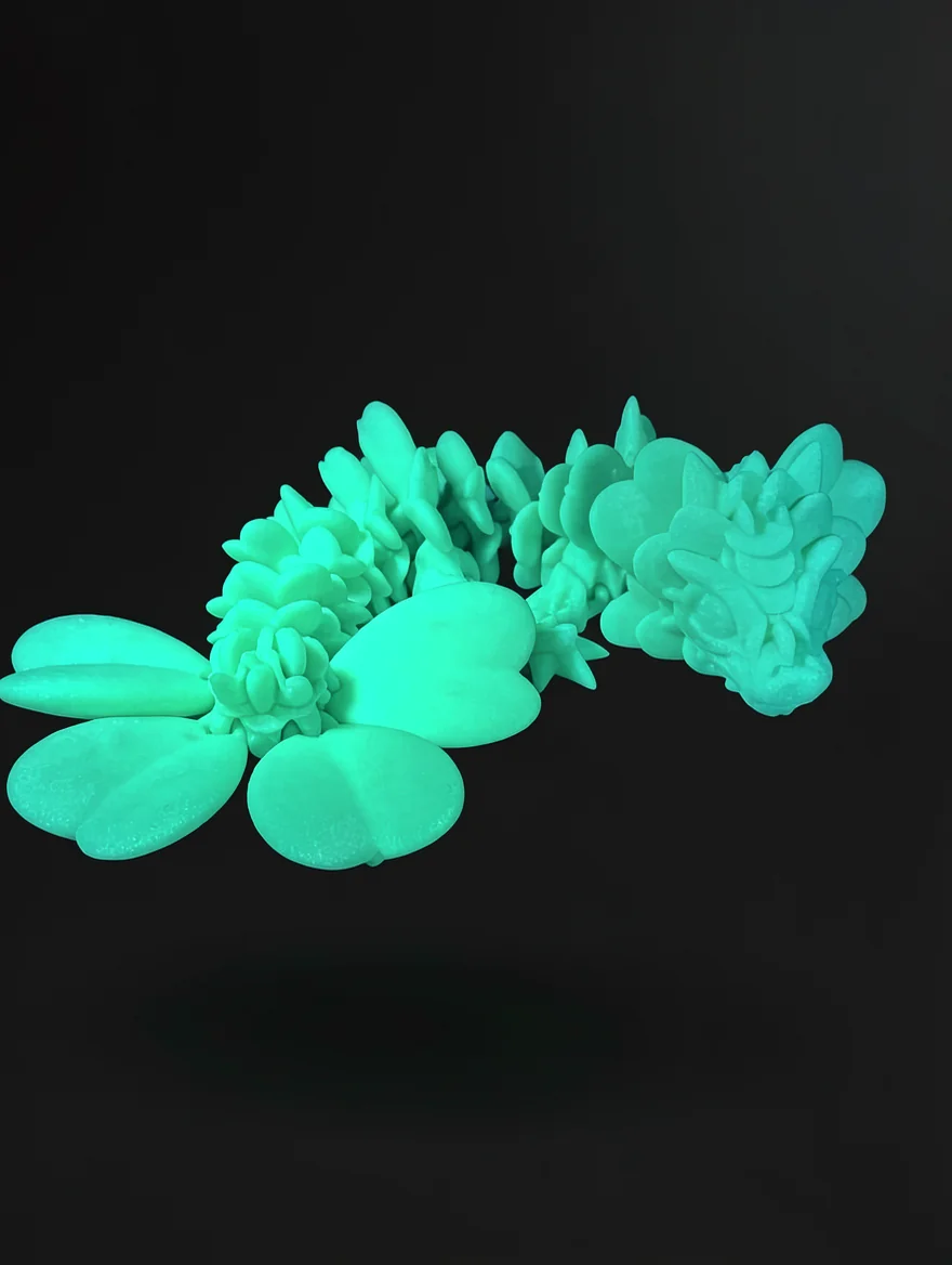 Baby Lucky Clover Dragon: cyan and mint green succulent plant cluster figurine, three distinct succulent clusters