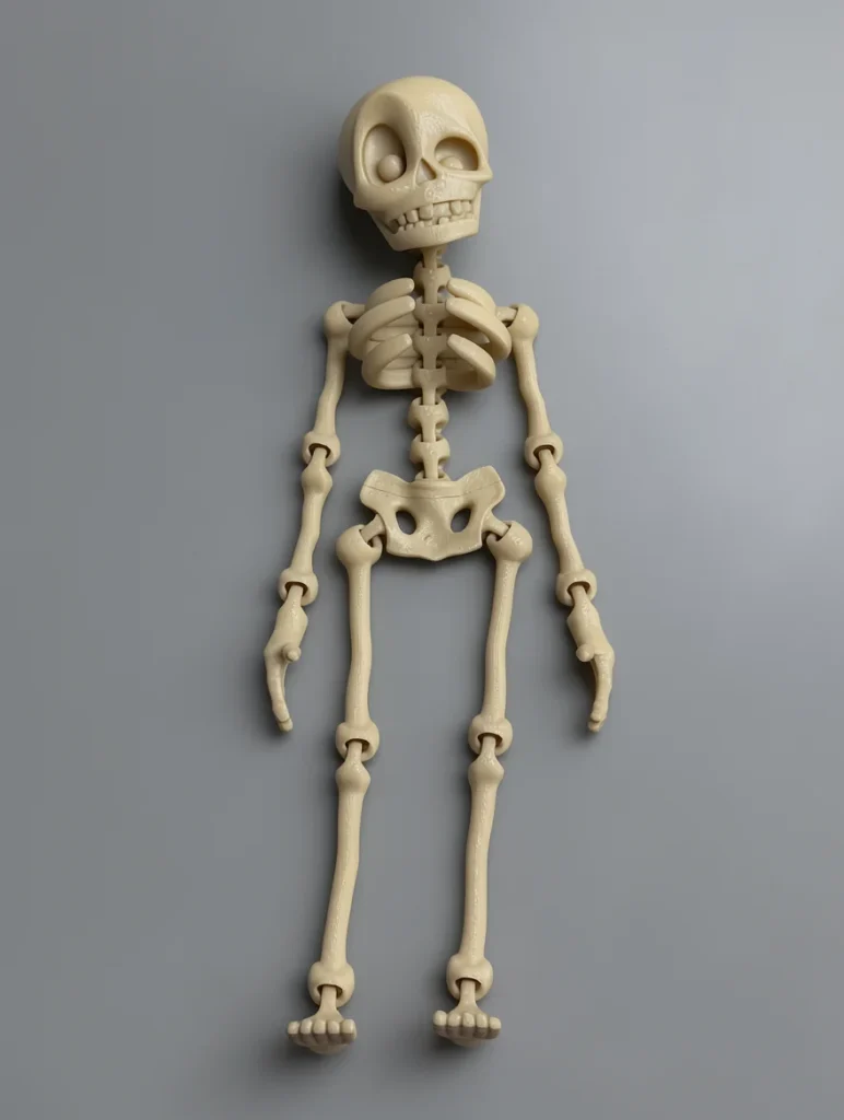 Cute Skeleton XL: off-white articulated human skeleton figurine, hollow dark eye sockets in the skull