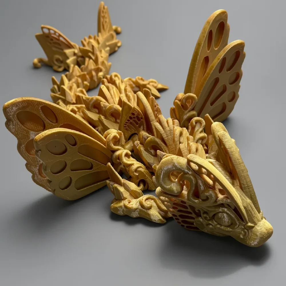 Baby Shortwings Butterfly Dragon: golden yellow and amber dragon with butterfly wings figurine