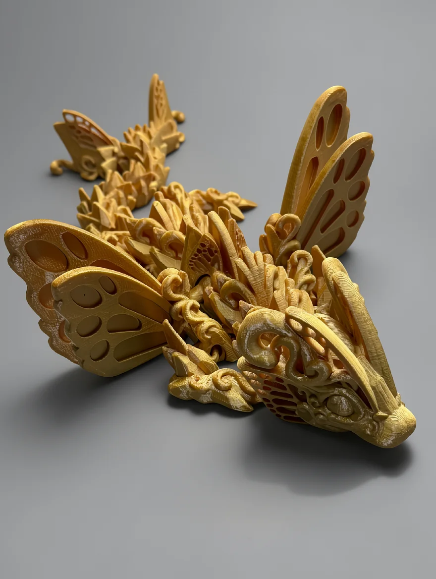 Baby Shortwings Butterfly Dragon: golden yellow and amber dragon with butterfly wings figurine