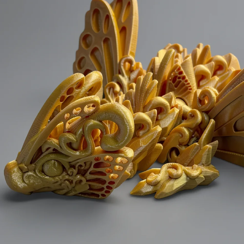 Baby Shortwings Butterfly Dragon: golden yellow and amber dragon-like mythical creature figurine with a detached piece
