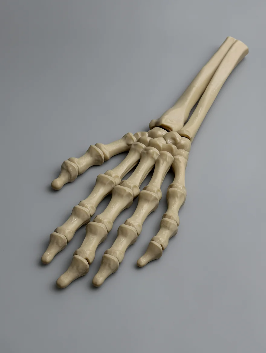 Skeleton Hand (Left): off-white and cream articulated skeletal hand anatomy model