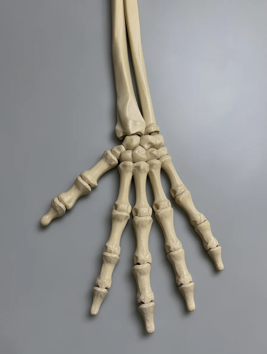 Skeleton Hand (Left): off-white / cream (bone color) segmented human hand skeleton anatomy model