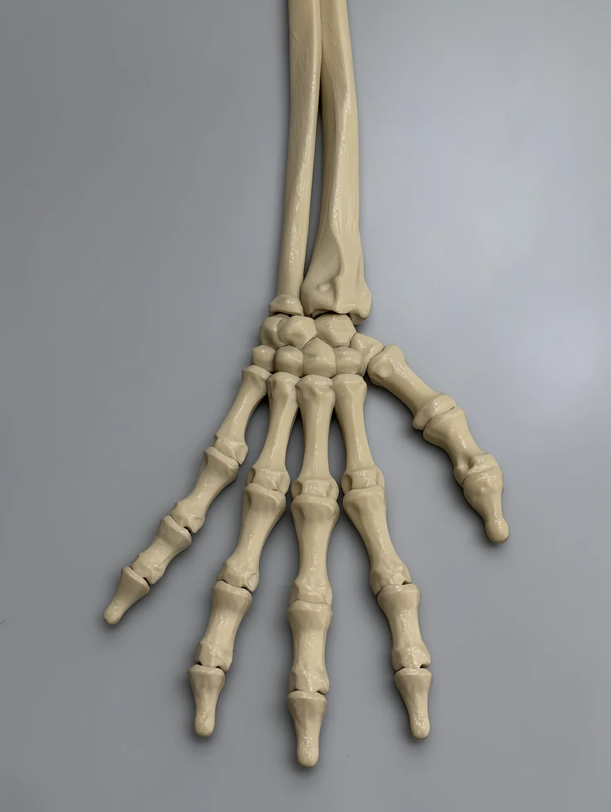 Skeleton Hand (Right): cream / off-white (ivory) anatomical human hand skeleton model (hand with distal forearm)