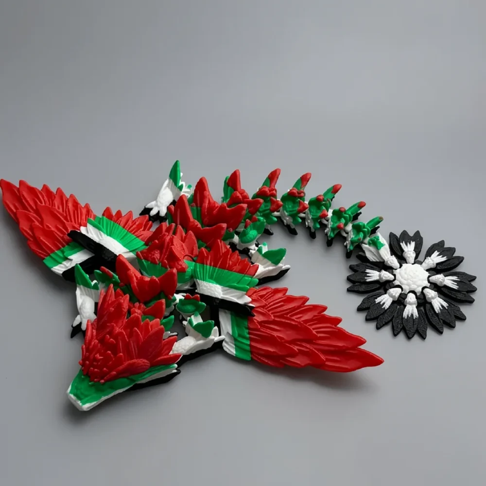 Baby Winged Sunflower Dragon: red and black disassembled dragon figurine with separate modular pieces