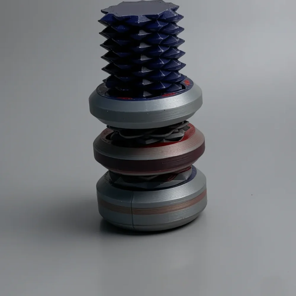 Two Way Screw – 7.5cm: light gray and dark navy blue segmented articulated column (vertical stack of connected segments…