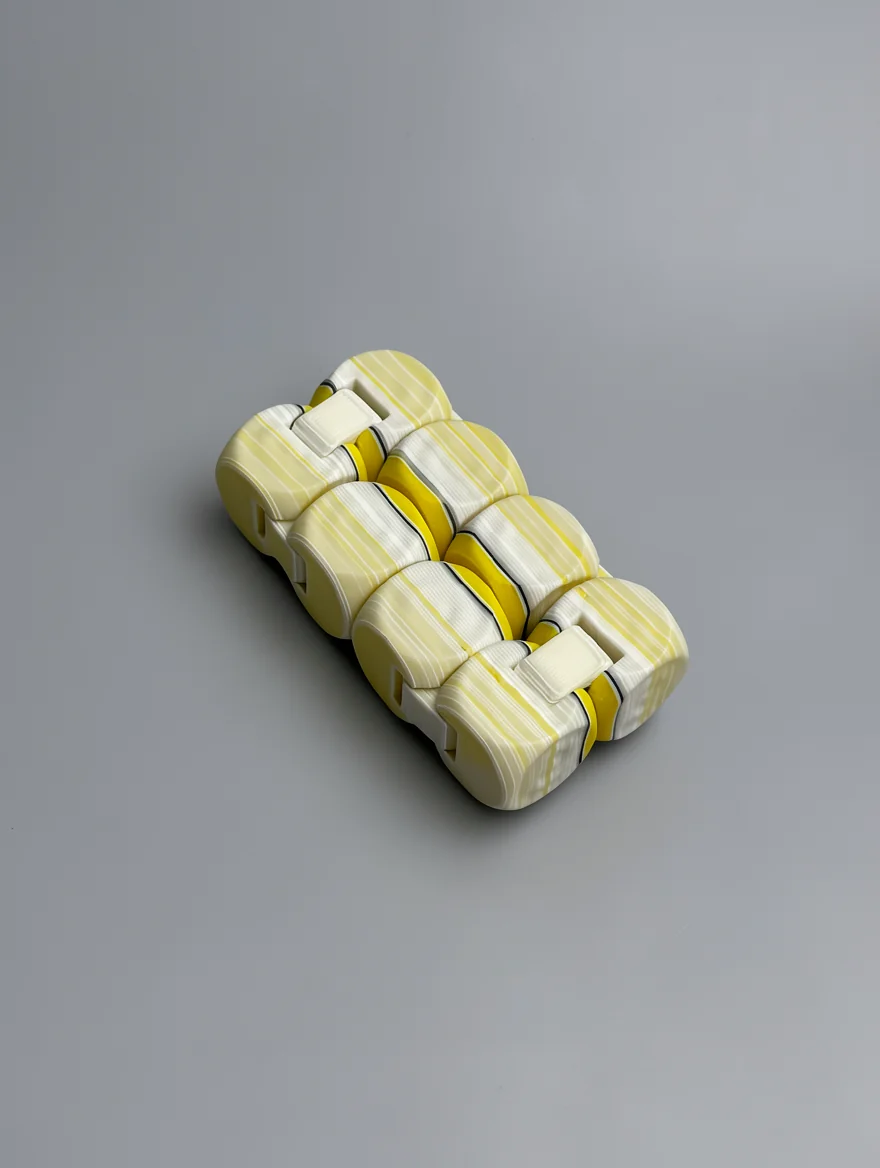 Infinity Cube: pale yellow (cream) and off-white segmented capsule cluster